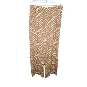A New Day Zebra Print Wide Leg Pants Linen Rayon Blend Boho Resort Womens M